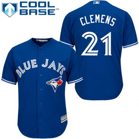 Men's Toronto Blue Jays Retired Player #21 Roger Clemens Alternate Blue Cool Base Baseball Jersey